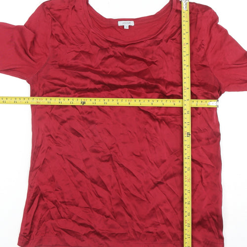 Jigsaw Women’s Red Silk Trim Long Sleeve Tunic Blouse Size S