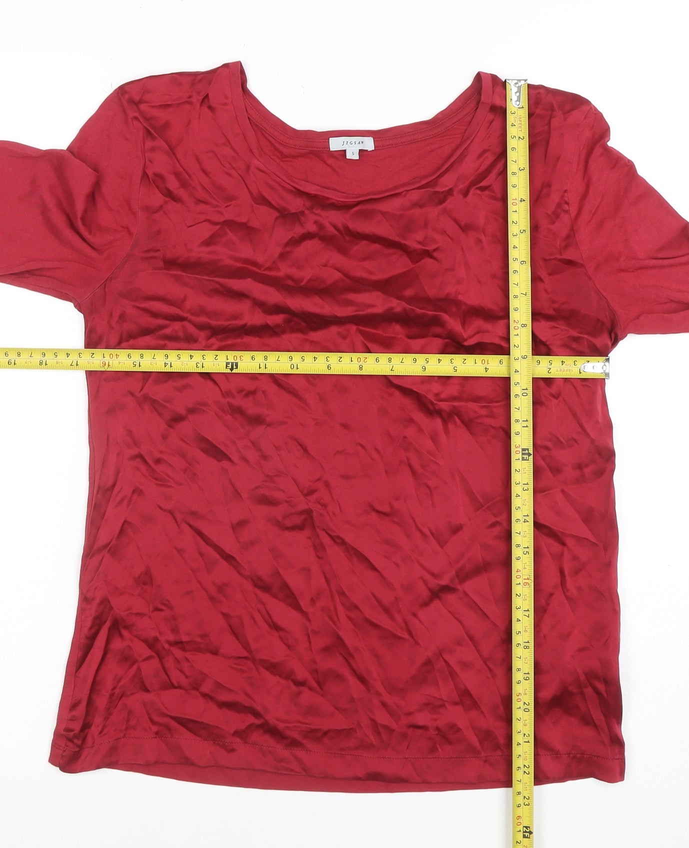 Jigsaw Women’s Red Silk Trim Long Sleeve Tunic Blouse Size S