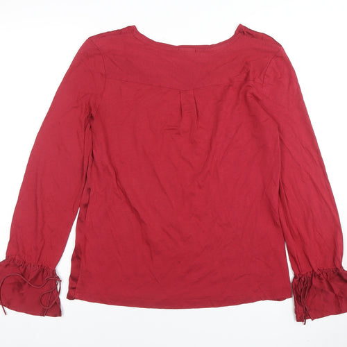 Jigsaw Women’s Red Silk Trim Long Sleeve Tunic Blouse Size S