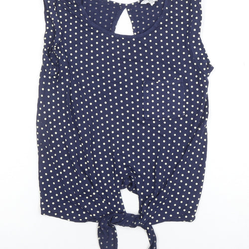 Look Women's Blue Polka Dot Sleeveless Cropped Blouse Size 8