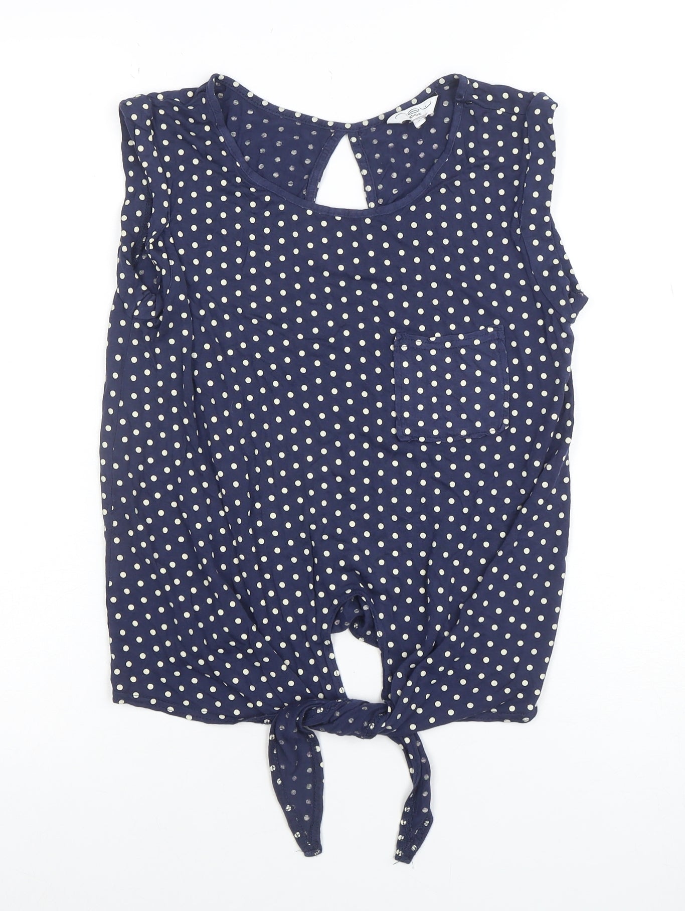 Look Women's Blue Polka Dot Sleeveless Cropped Blouse Size 8