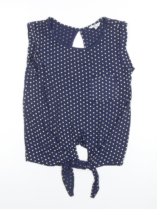 Look Women's Blue Polka Dot Sleeveless Cropped Blouse Size 8