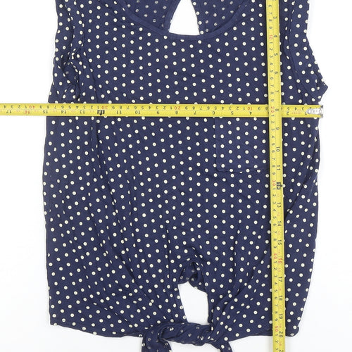 Look Women's Blue Polka Dot Sleeveless Cropped Blouse Size 8