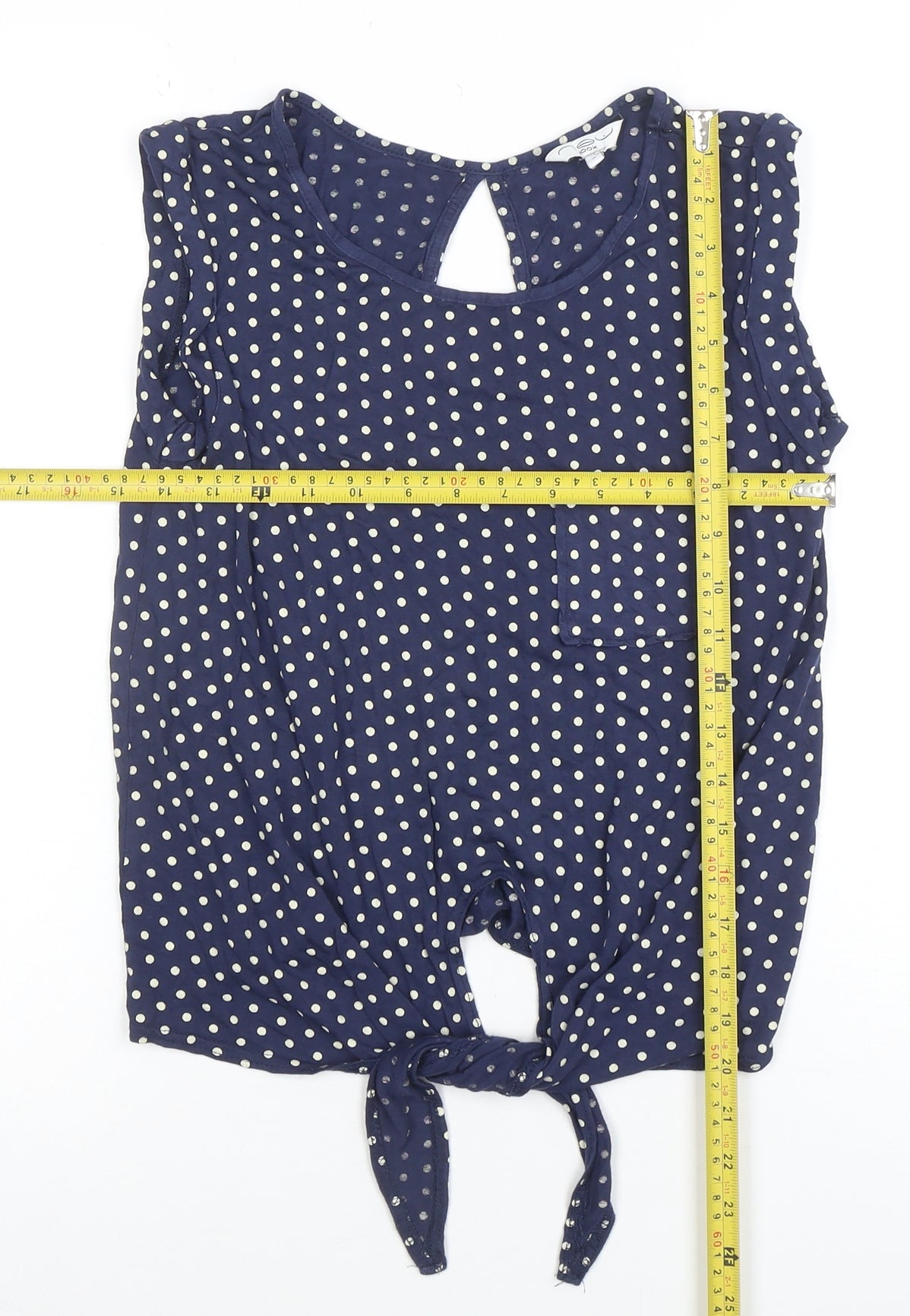 Look Women's Blue Polka Dot Sleeveless Cropped Blouse Size 8