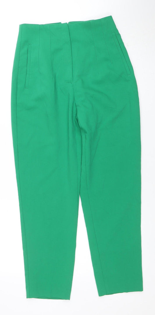 Zara Women's Green Slim Chino Trousers Size S Tapered Fit