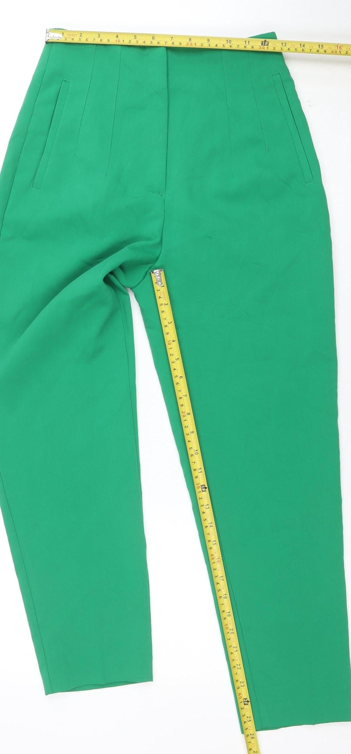 Zara Women's Green Slim Chino Trousers Size S Tapered Fit