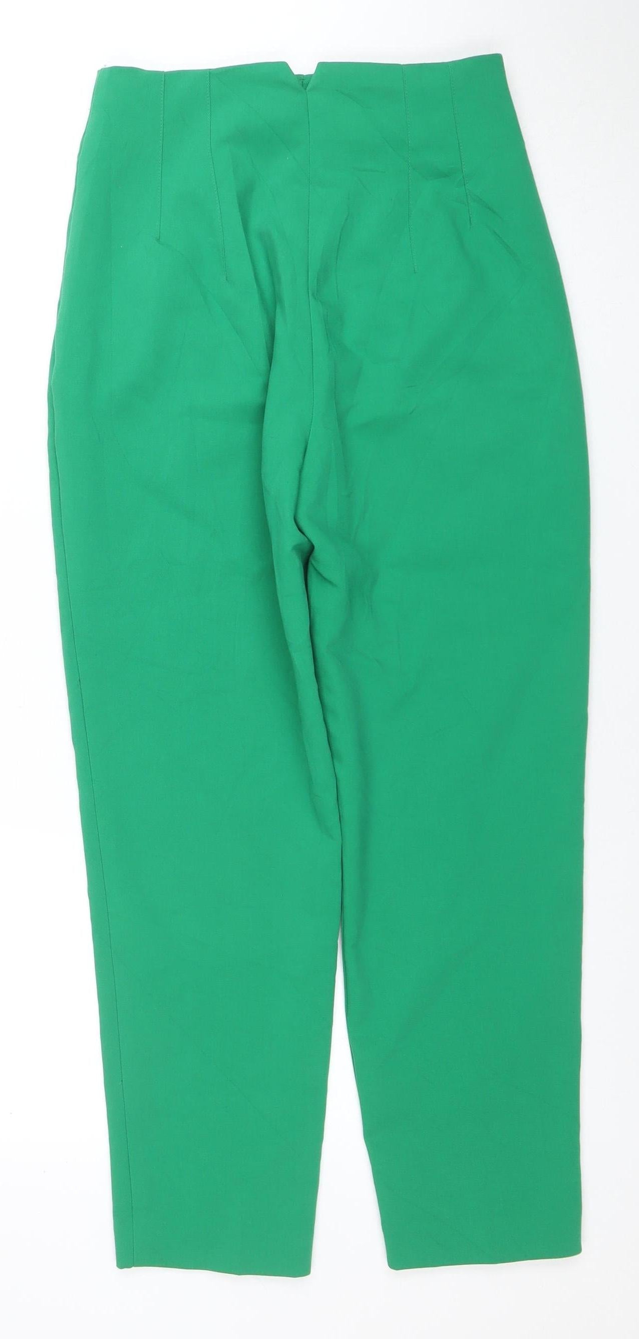 Zara Women's Green Slim Chino Trousers Size S Tapered Fit
