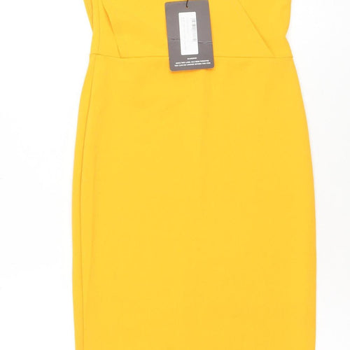 PrettyLittleThing Women’s Yellow One Shoulder Bodycon Midi Dress Size 8
