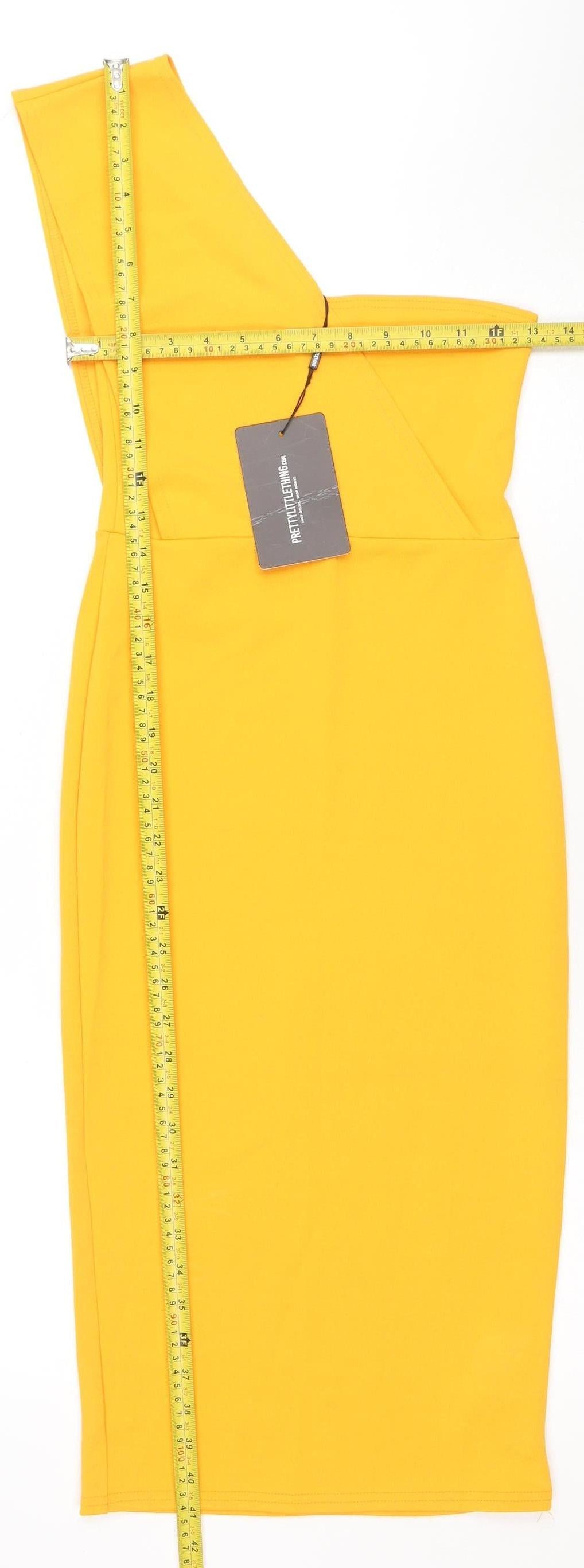 PrettyLittleThing Women’s Yellow One Shoulder Bodycon Midi Dress Size 8