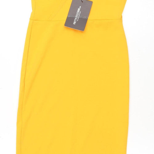 PrettyLittleThing Women’s Yellow One Shoulder Bodycon Midi Dress Size 8