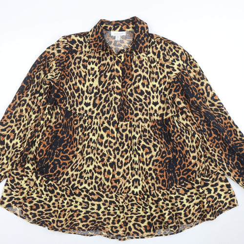 Topshop Women Brown Leopard Print Collared Shirt Dress Size 8