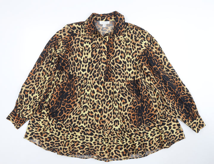 Topshop Women Brown Leopard Print Collared Shirt Dress Size 8