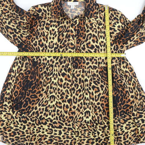 Topshop Women Brown Leopard Print Collared Shirt Dress Size 8
