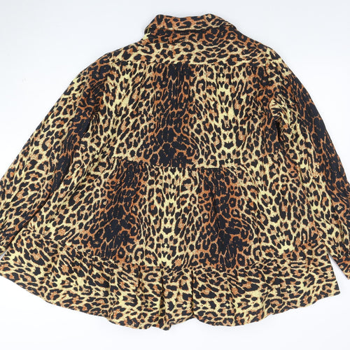 Topshop Women Brown Leopard Print Collared Shirt Dress Size 8
