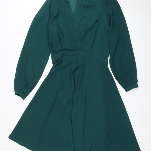 Atterley Women Green Size 8 Fit & Flare V-Neck Long Sleeve Dress
