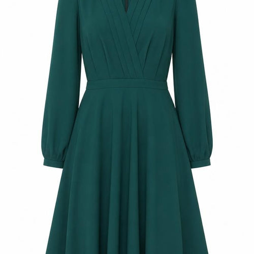 Atterley Women Green Size 8 Fit & Flare V-Neck Long Sleeve Dress