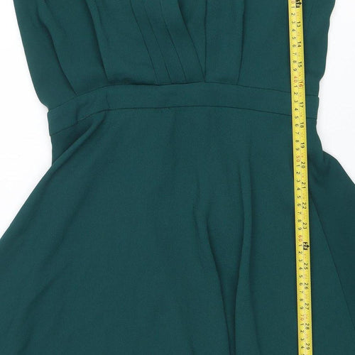 Atterley Women Green Size 8 Fit & Flare V-Neck Long Sleeve Dress