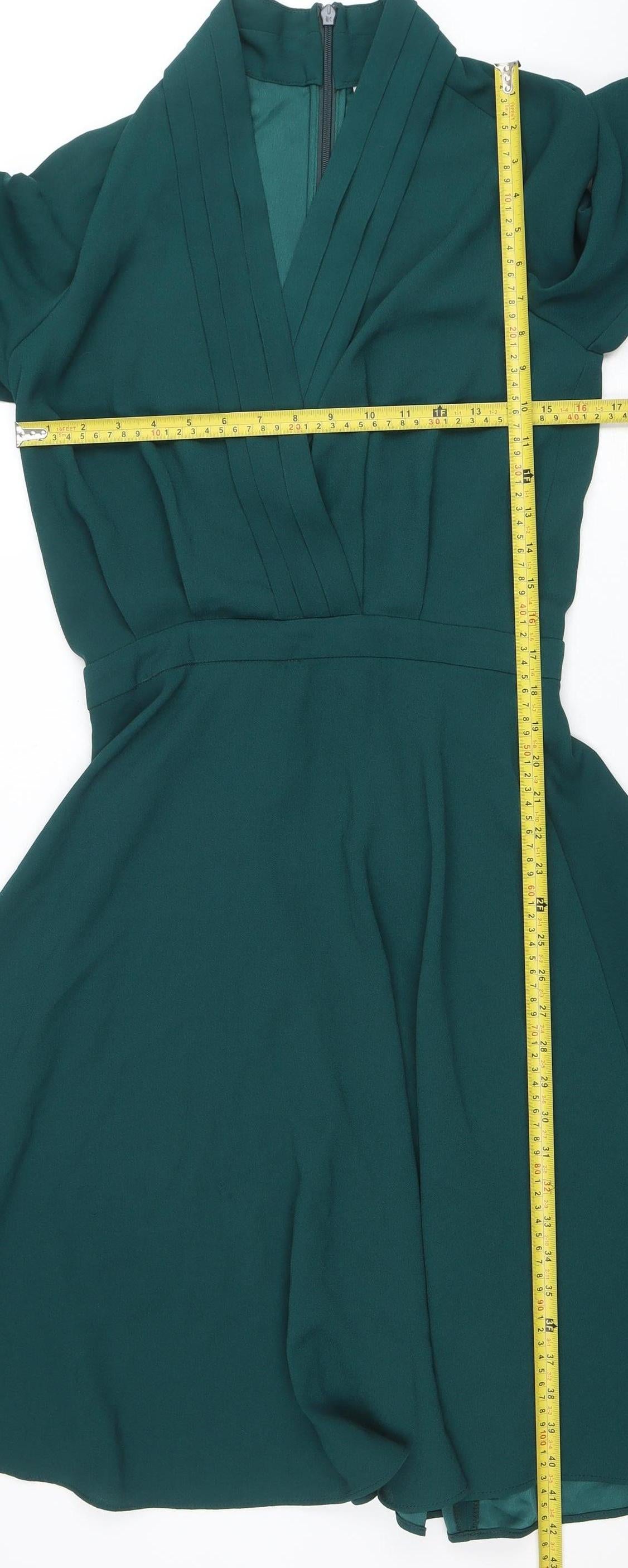 Atterley Women Green Size 8 Fit & Flare V-Neck Long Sleeve Dress