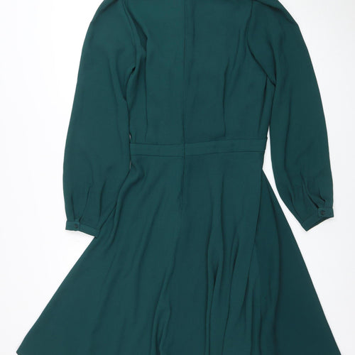 Atterley Women Green Size 8 Fit & Flare V-Neck Long Sleeve Dress