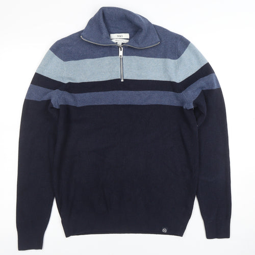 Marks and Spencer Women’s Blue Striped Small Half Zip Knit Jumper