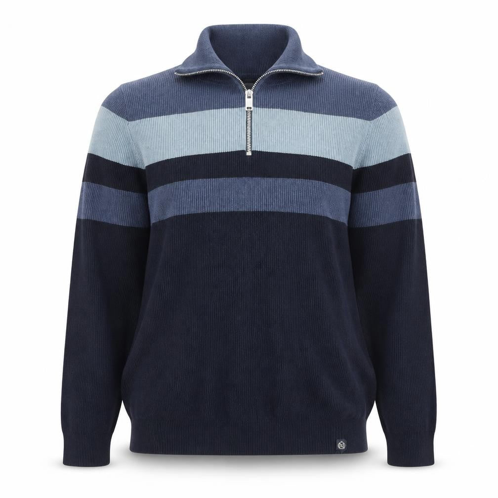 Front view of Marks & Spencer Women’s Blue Striped Small Half Zip Knit Jumper
