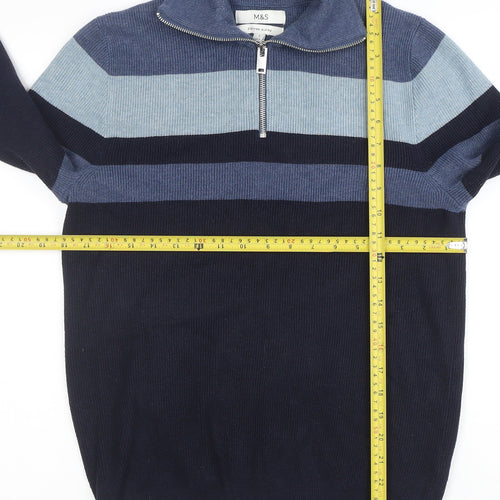 Marks and Spencer Women’s Blue Striped Small Half Zip Knit Jumper