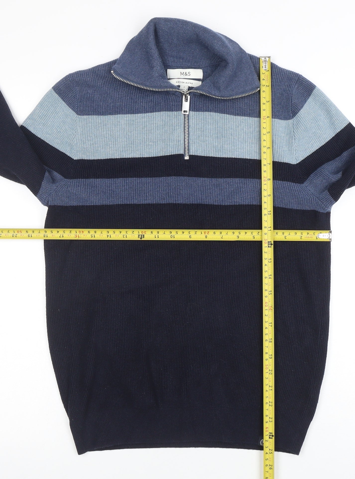 Marks and Spencer Women’s Blue Striped Small Half Zip Knit Jumper