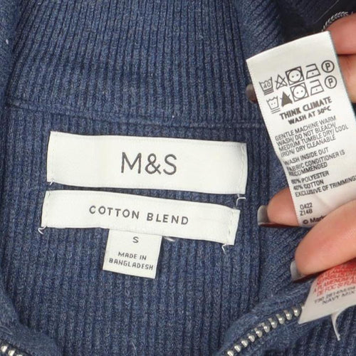Marks and Spencer Women’s Blue Striped Small Half Zip Knit Jumper