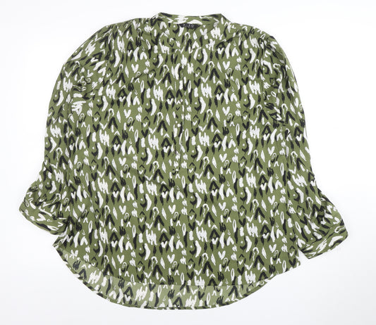 Miso Womens Green Animal Print Viscose Long Sleeve Tunic Blouse Size 20