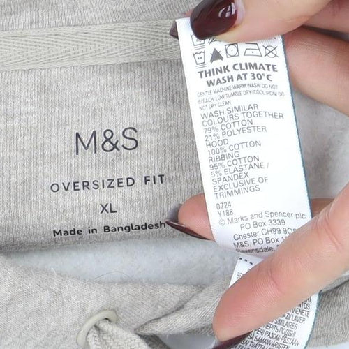Marks and Spencer Men's Beige XL Oversized Fit Pullover Hoodie