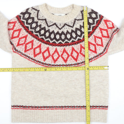 Marks and Spencer Women Beige Fair Isle Wool Pullover Jumper XS
