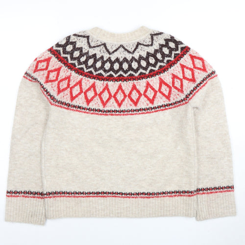 Marks and Spencer Women Beige Fair Isle Wool Pullover Jumper XS