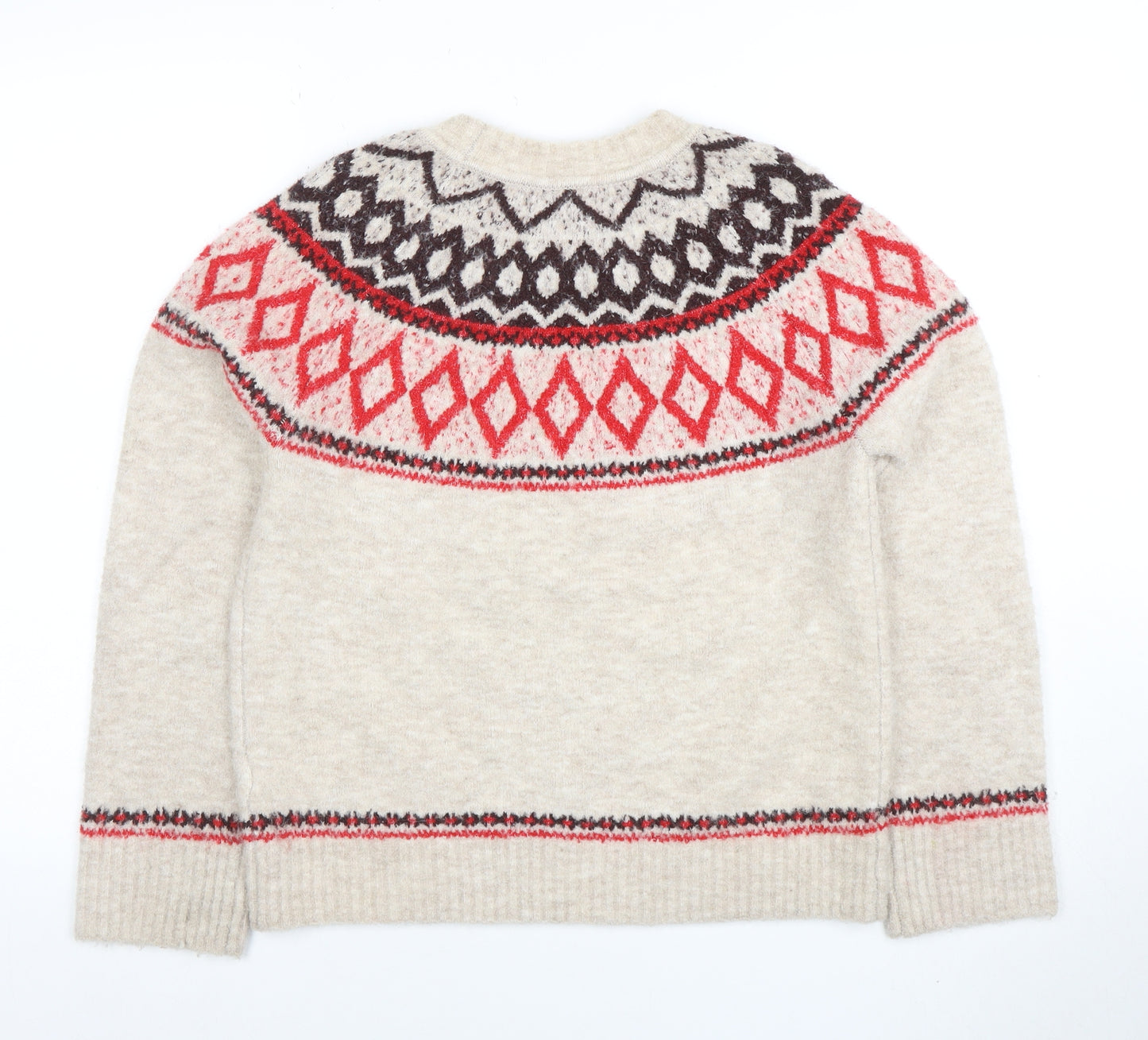 Marks and Spencer Women Beige Fair Isle Wool Pullover Jumper XS