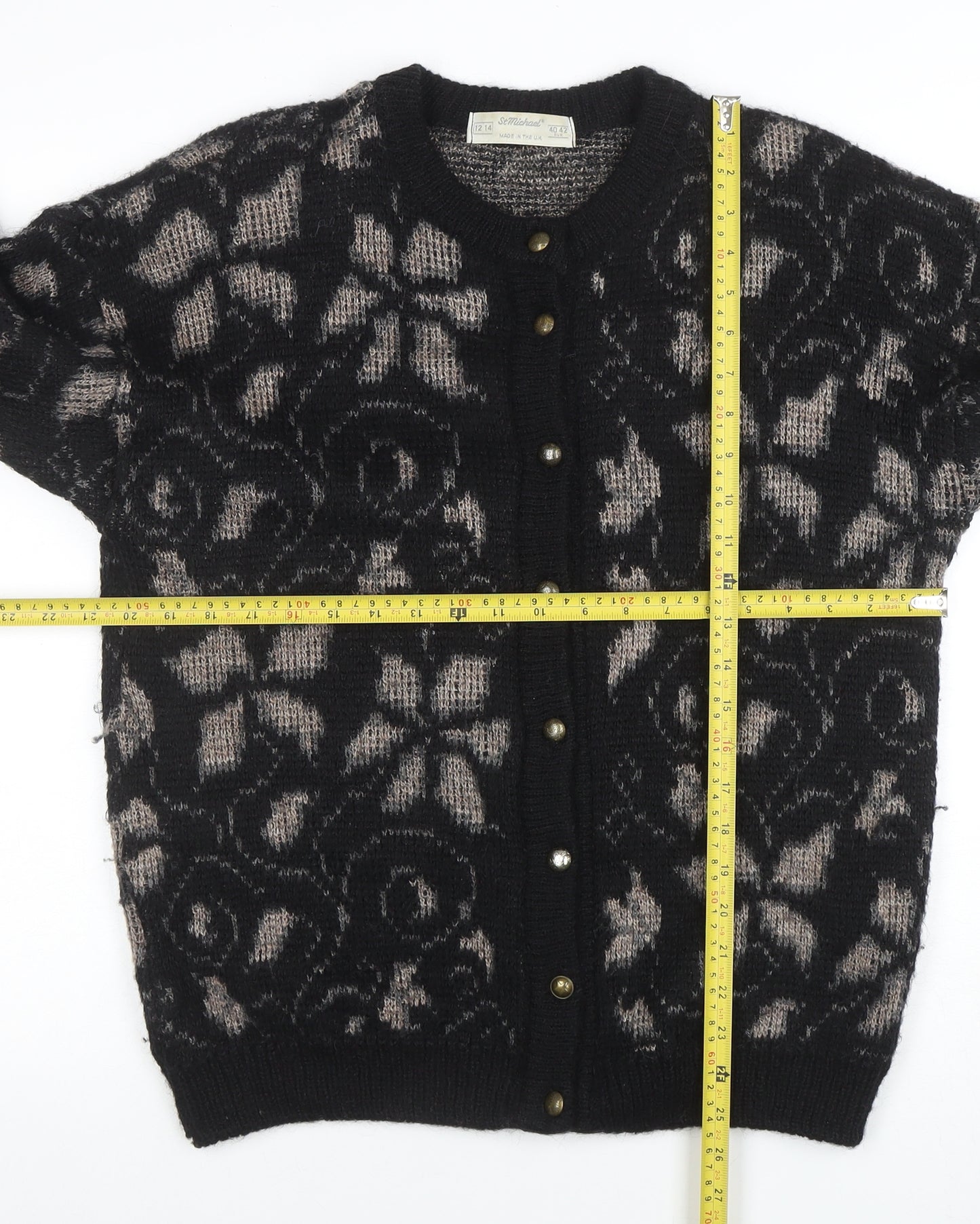 Marks and Spencer Women's Black Floral Mohair Blend Cardigan Size 12-14