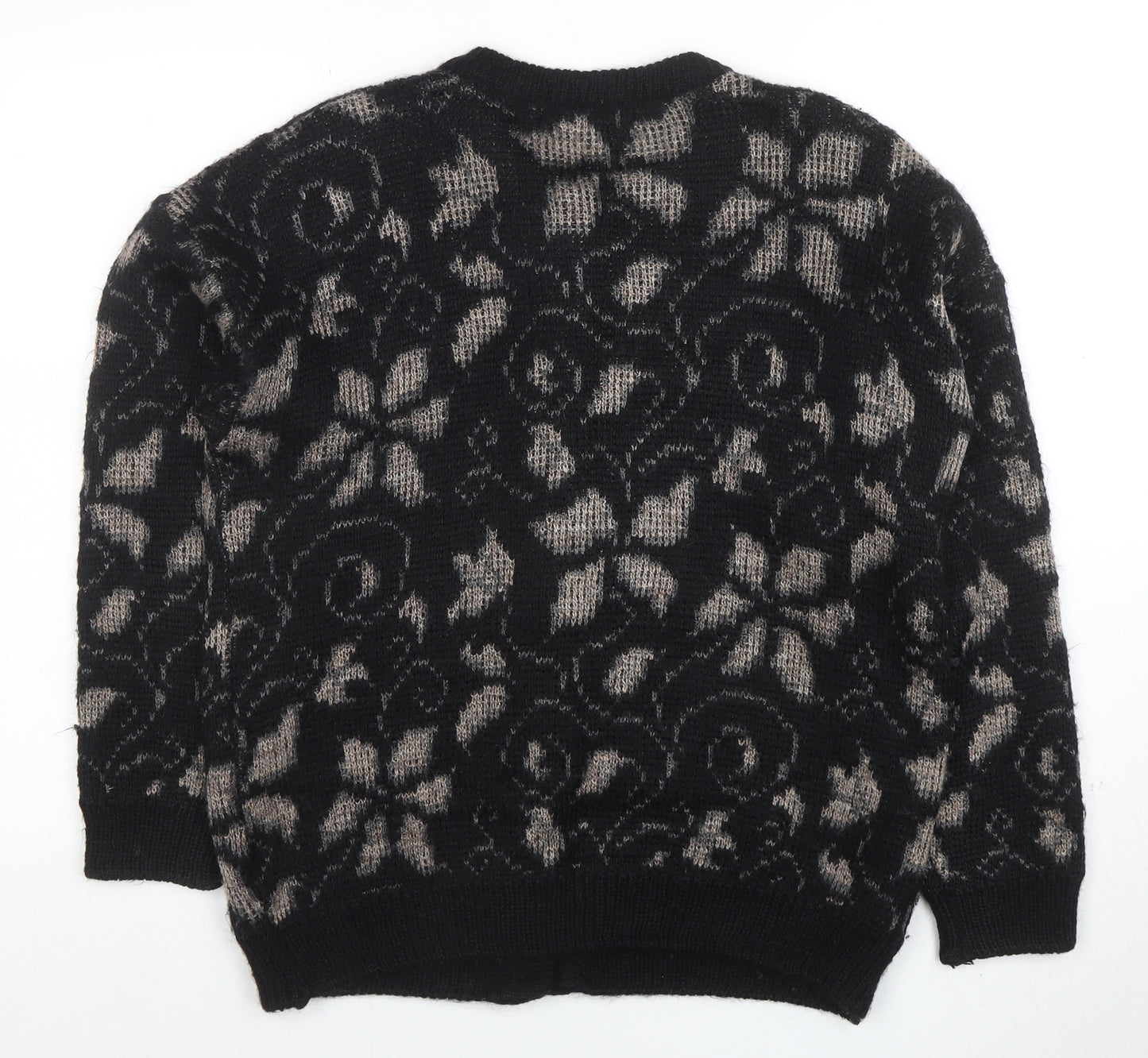 Marks and Spencer Women's Black Floral Mohair Blend Cardigan Size 12-14