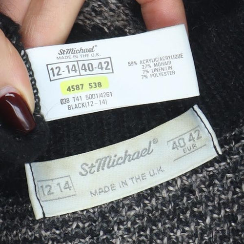 Marks and Spencer Women's Black Floral Mohair Blend Cardigan Size 12-14