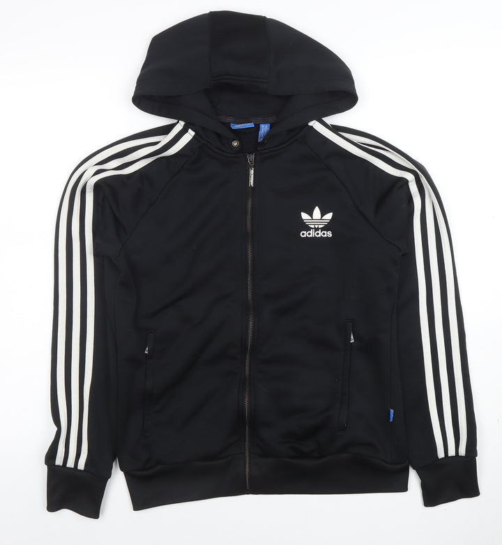 Adidas Womens Black Size 14 Full Zip Hoodie with Stripes