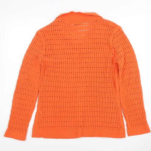 Zara Women Orange Open-Knit Button Cardigan Size 10 Polyester