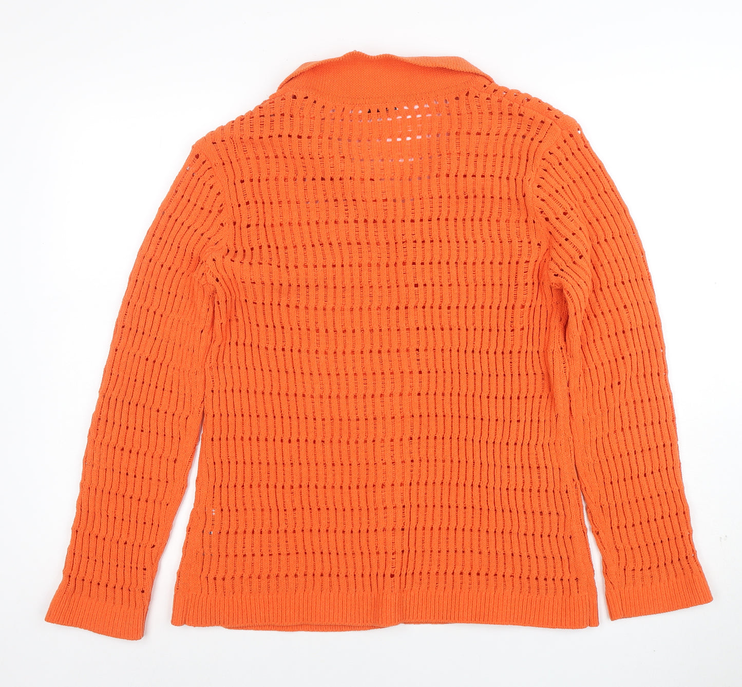 Zara Women Orange Open-Knit Button Cardigan Size 10 Polyester