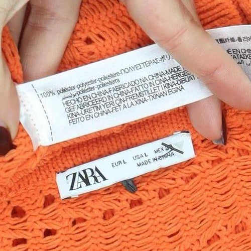 Zara Women Orange Open-Knit Button Cardigan Size 10 Polyester