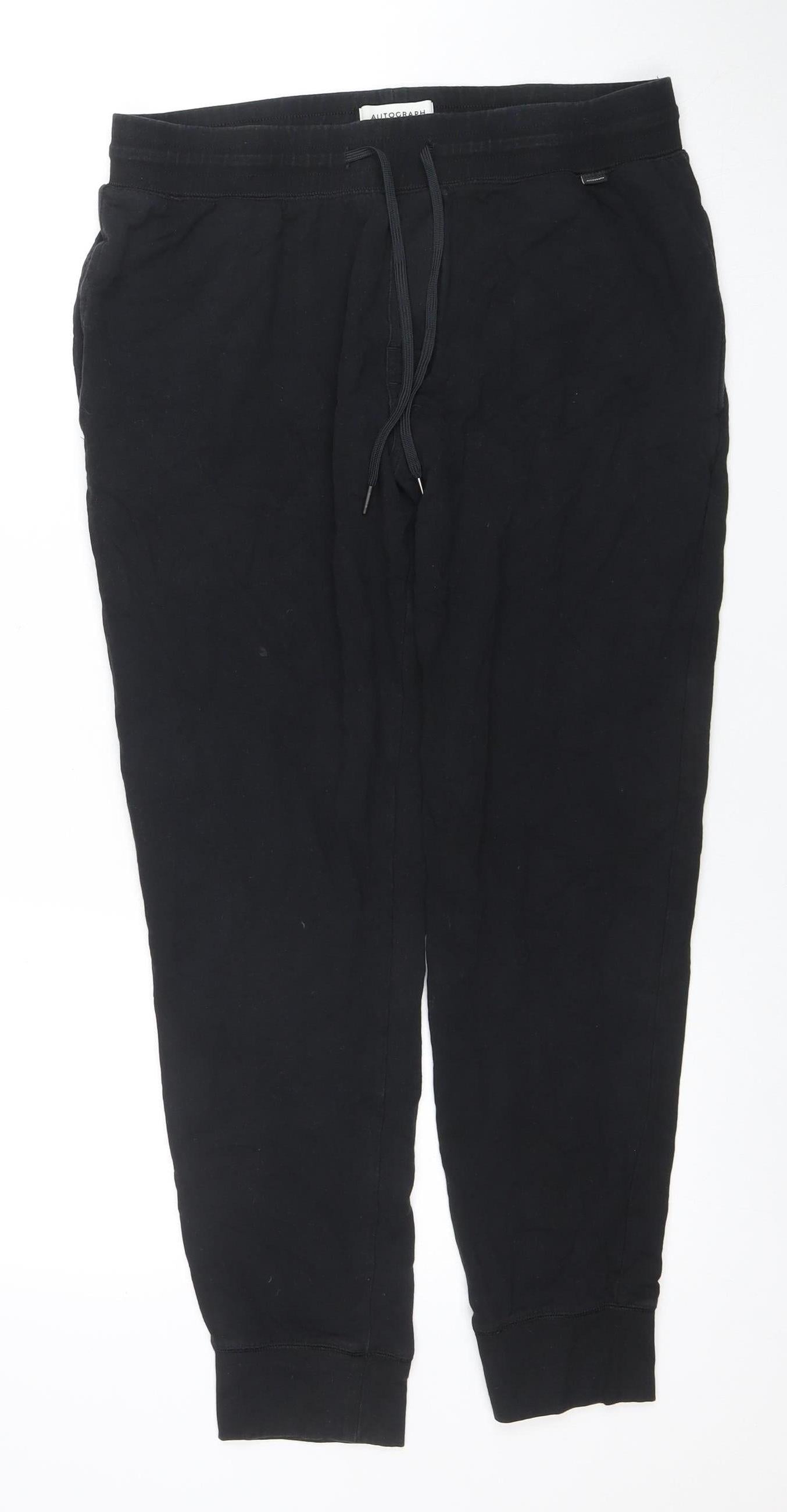 Autograph Men's Black Medium Regular Fit Jogger Trousers Cotton Blend