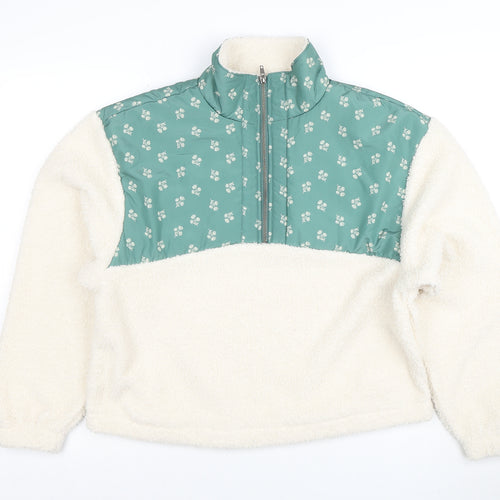 Universal Thread Women Ivory Green 1/2 Zip Pullover Sweatshirt M