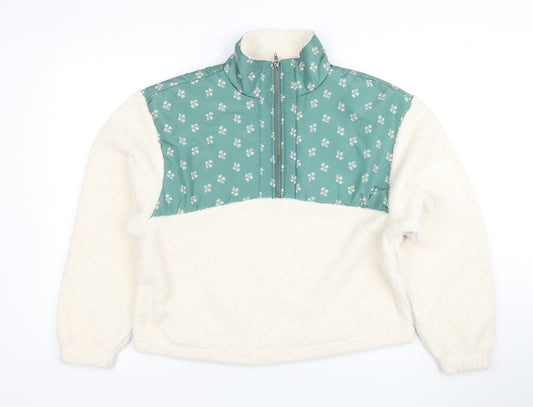 Universal Thread Women Ivory Green 1/2 Zip Pullover Sweatshirt M