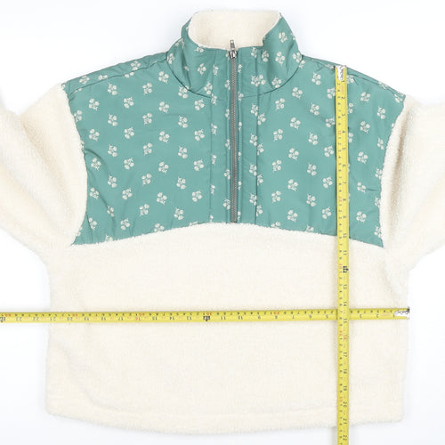 Universal Thread Women Ivory Green 1/2 Zip Pullover Sweatshirt M