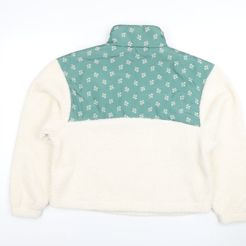 Universal Thread Women Ivory Green 1/2 Zip Pullover Sweatshirt M