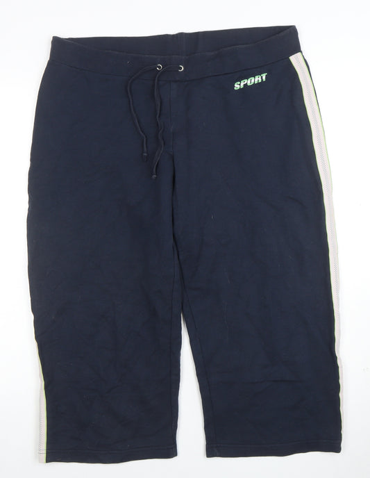 BHS Womens Blue Cotton Capri Sports Trousers Size 14 Drawstring Waist