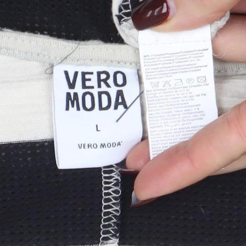 Vero Moda Women’s Black Stripe L Short Sleeve Cotton T-Shirt