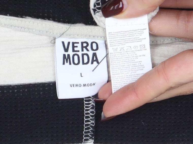 Vero Moda Women’s Black Stripe L Short Sleeve Cotton T-Shirt