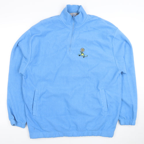 ASOS Men’s Blue Fleece Pullover Sweatshirt L 1/4 Zip Embroidered