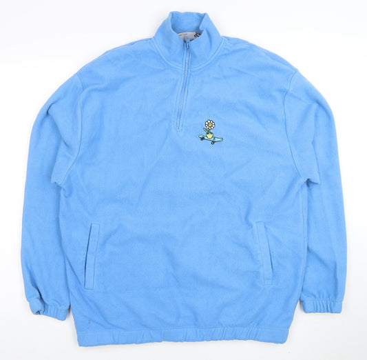 ASOS Men’s Blue Fleece Pullover Sweatshirt L 1/4 Zip Embroidered